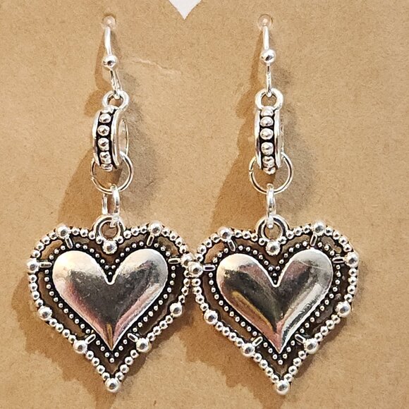 Bright Silver Puffed Heart Earrings - Picture 4 of 7
